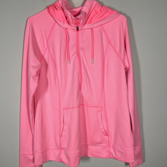 Tangerine Women's Full Zip Hooded Athletic Stripe Bright Orange/Pink Jacket Larg - Picture 1 of 5